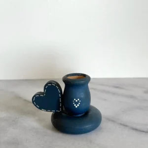 Blue Pottery Heart Candle Holder
